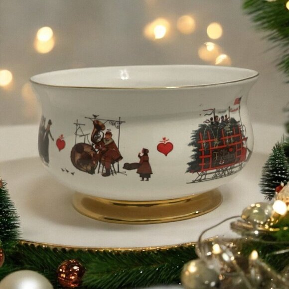 WYSOCKI Christmas Love Bowl 1999-2000 Ceramic Teleflora Bowl Gold Accent Trim - Picture 8 of 16